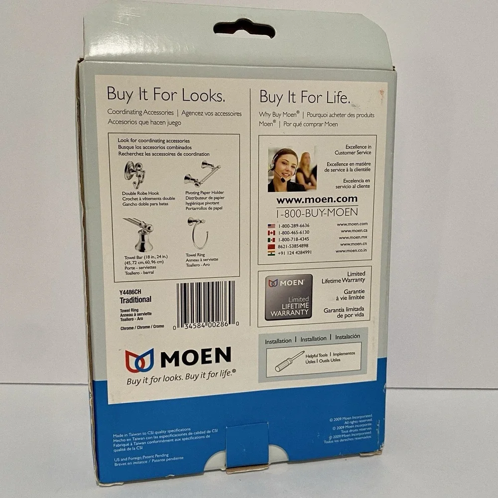 MOEN Traditional Y4486CH Towel Ring - Chrome Finish‎